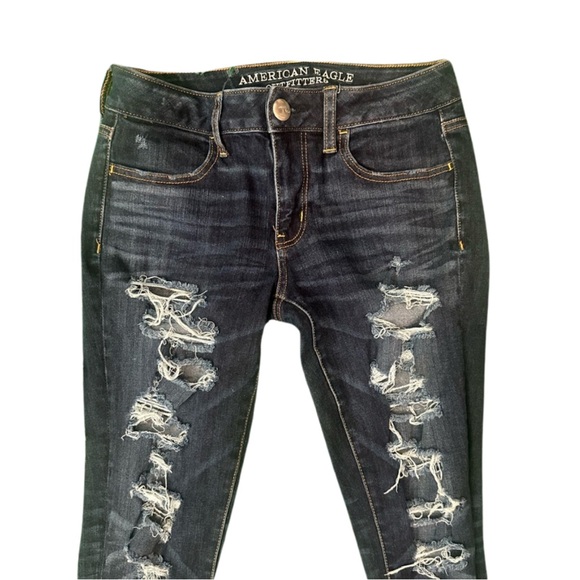 AE Dark Wash Distressed Skinny Jeans - Picture 2 of 5